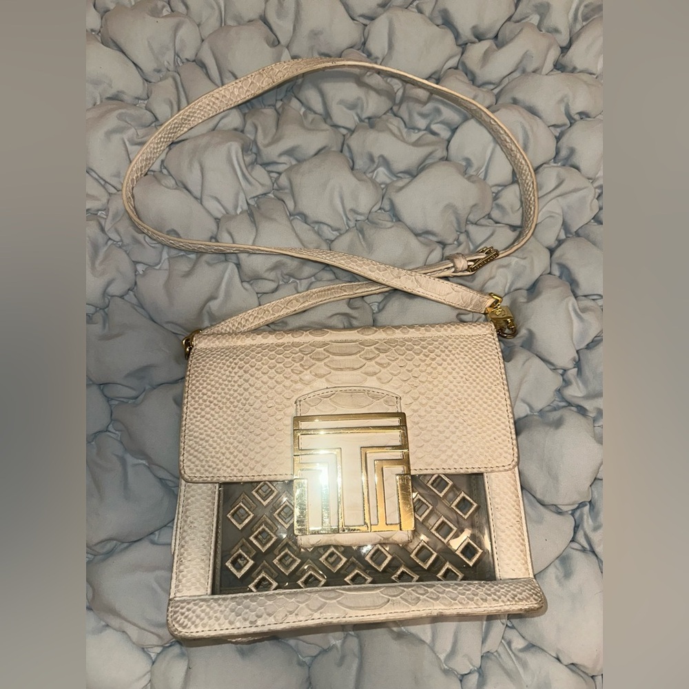 TORY BURCH White, Gold, and Clear Crossbody Purse